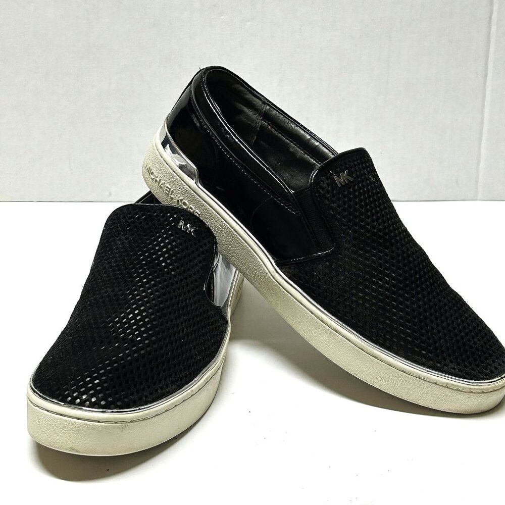 Michael Kors black leather laser cut loafers